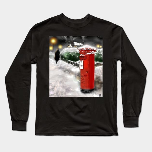 Traditional Christmas Illustration: Red Post Box in Snow Long Sleeve T-Shirt by grantwilson